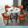 仿白理石圆桌+橙色皮椅