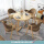 原木色圆桌+棕色布椅