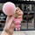 粉工字绳+粉色小熊粉毛球