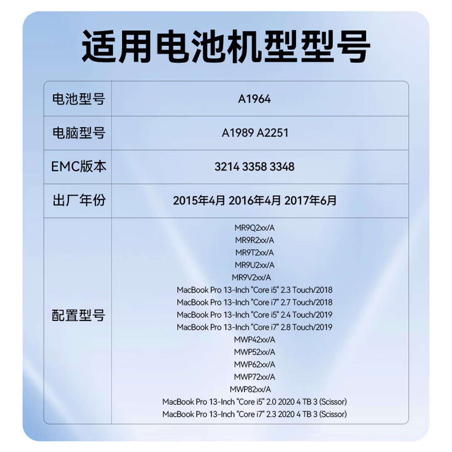 绿巨能（llano）适用苹果笔记本电池A1989 A1964 A2251适用于M