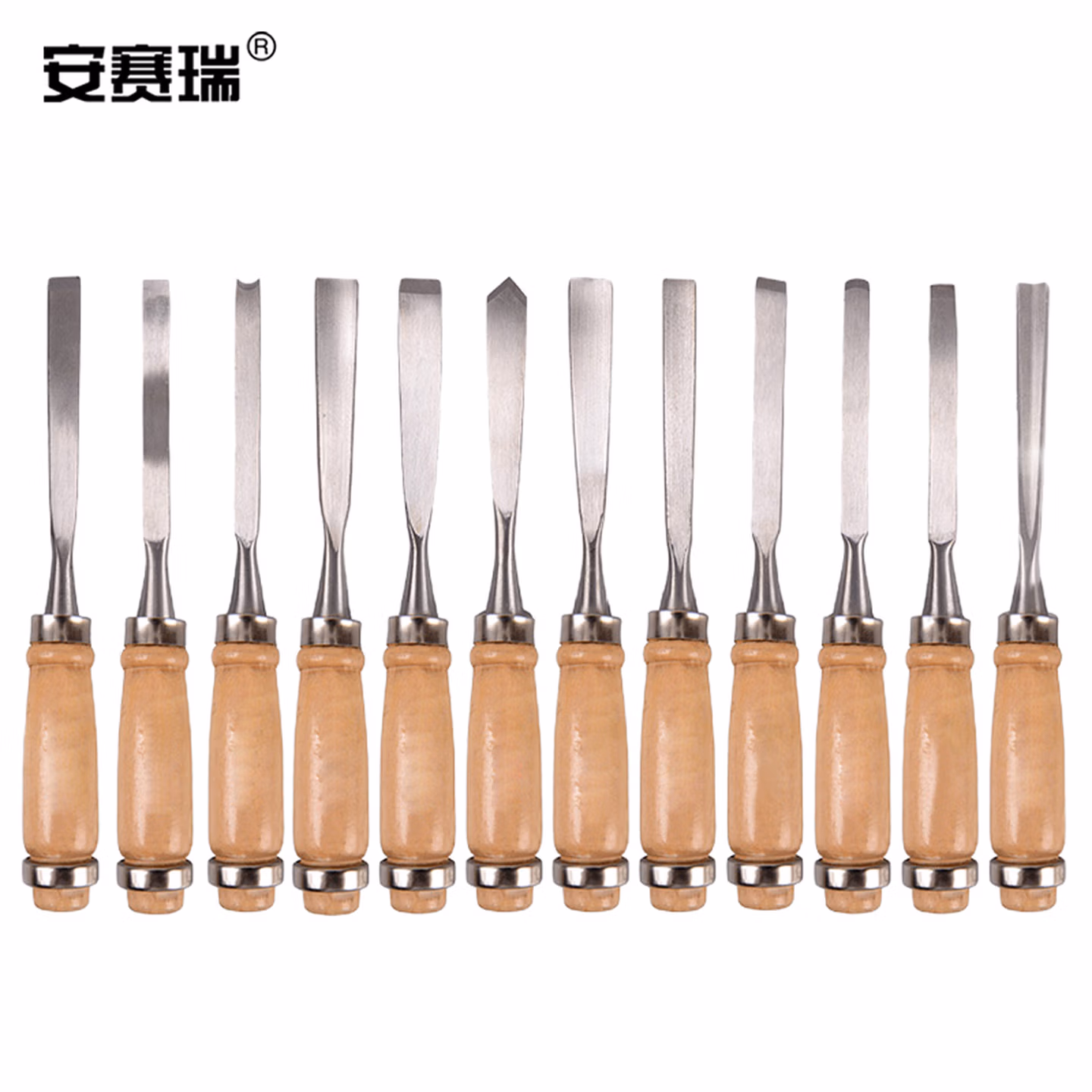 安赛瑞 木工凿雕刻刀 凿木雕刻笔刻刀文玩修光刀打坯刀刻木工具 长款刀头12件套雕