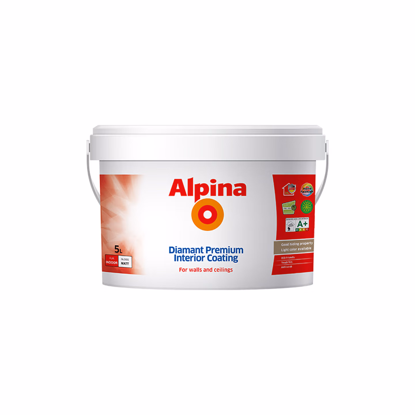 内墙乳胶漆 白色室内涂料墙面漆 钻石系列 阿尔贝娜钻石A+全效墙面漆 5L