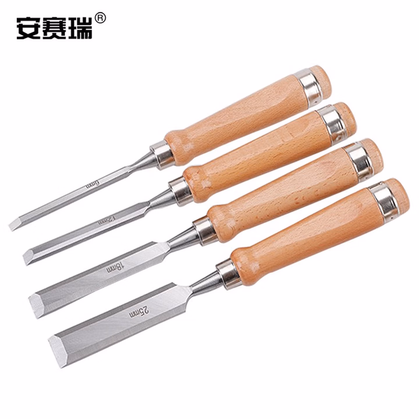 安赛瑞 木工凿雕刻刀 凿木凿子套装雕刻工具平口凿扁凿刀刻木工具 4件套 4001