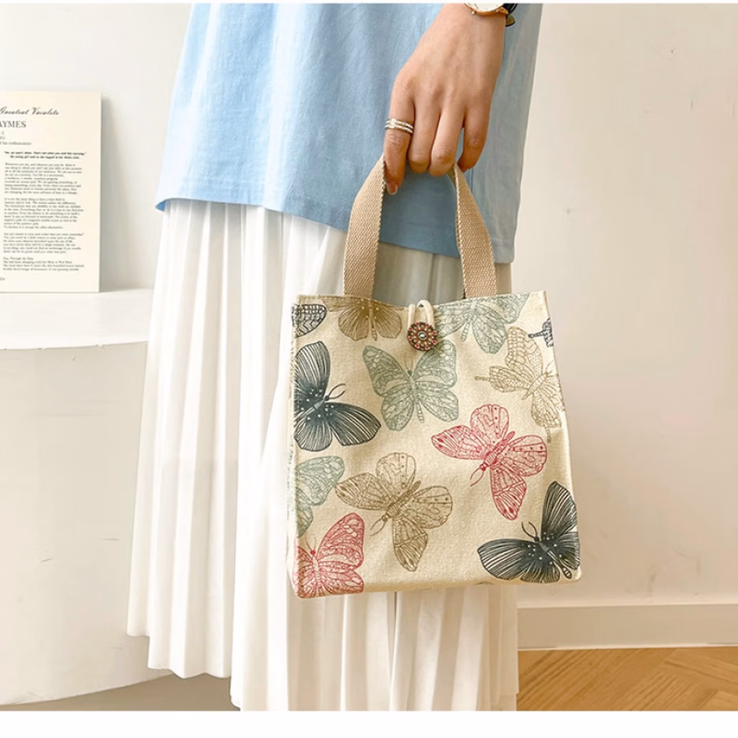 美克杰ins便当包帆布手提袋时尚洋气外出日系上班族带饭妈妈午餐饭盒包 主图款