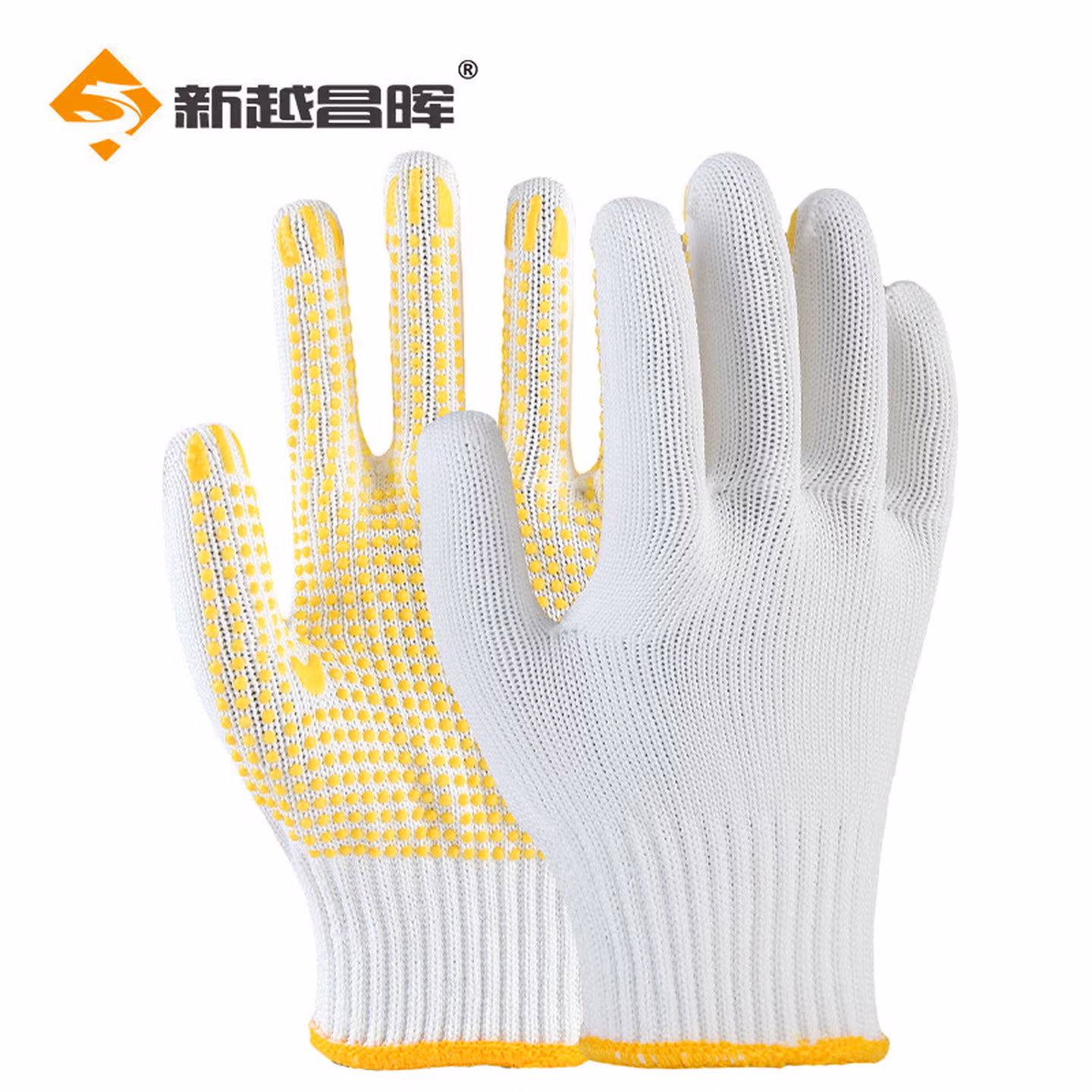 新越昌晖 劳保手套 12双/包 点塑点胶手套 防滑耐磨加厚棉线手套B11416