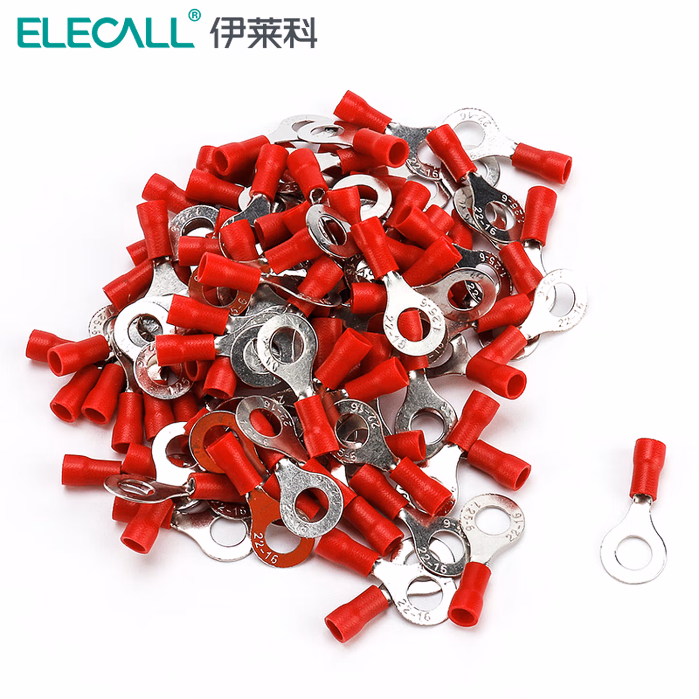 伊莱科（ELECALL）RV系列圆形预绝缘端头接线端子冷压端头O型铜鼻子 RV2