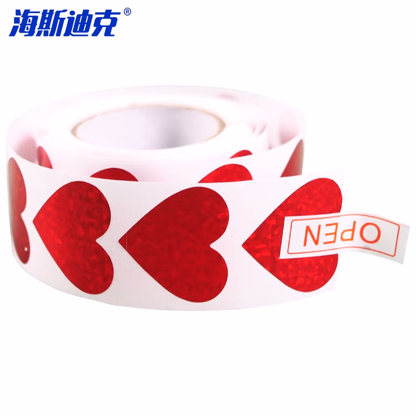 海斯迪克 卷装心形封口贴纸 礼物装饰不干胶标签300贴/卷红色(4卷) H-53
