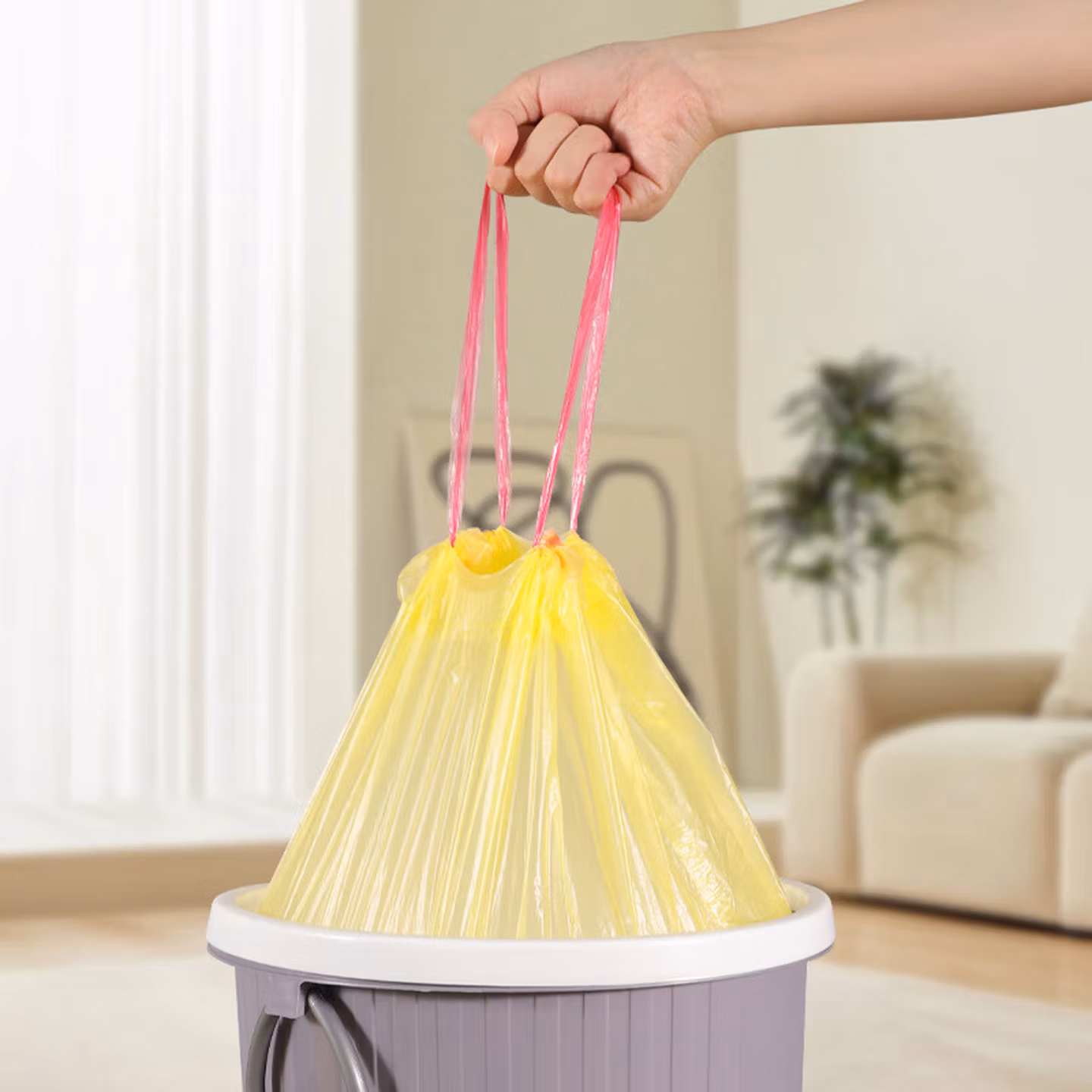 霏羽垃圾袋塑料袋抽绳式手提加厚50*60cm大号18只/卷*3卷清洁袋F721