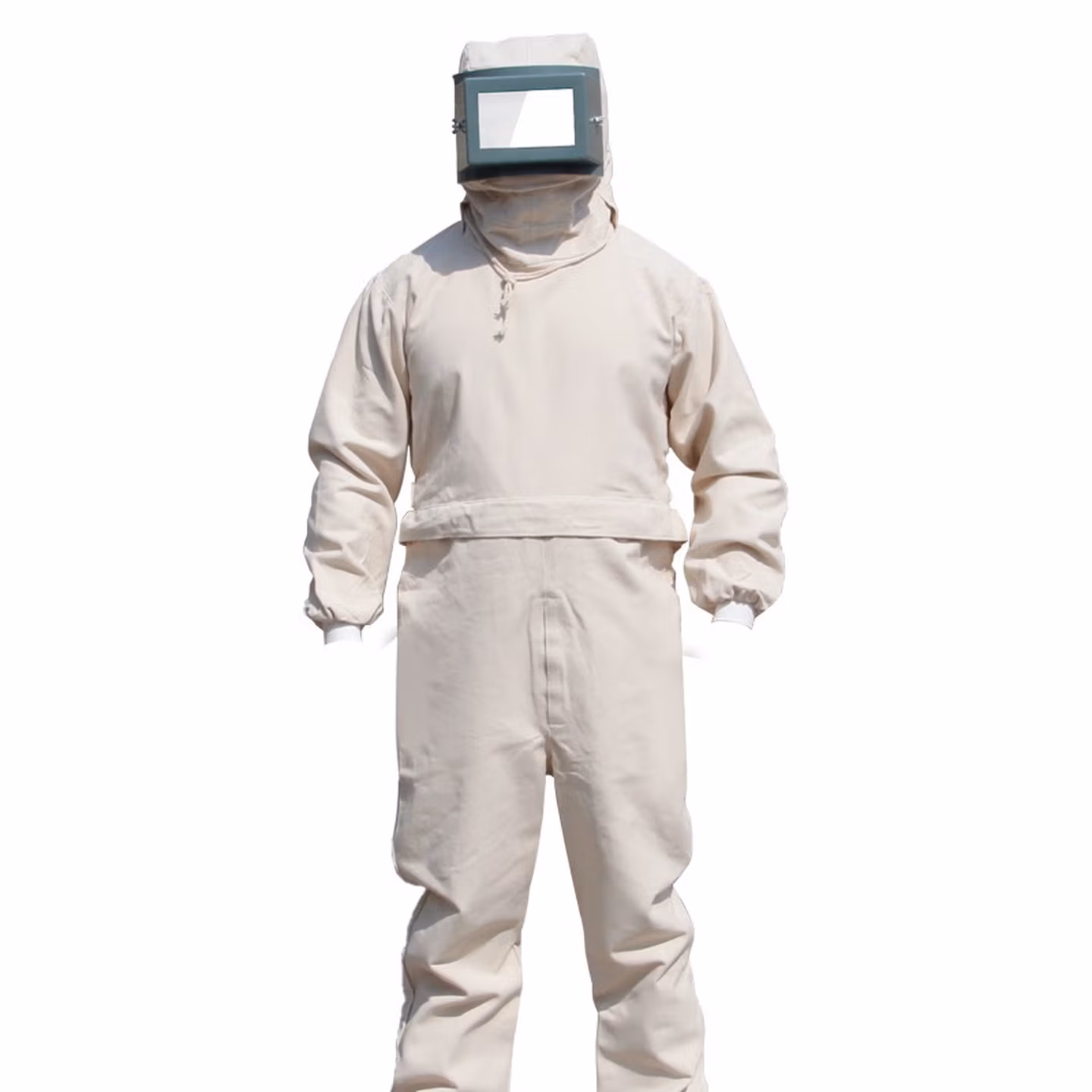 喷砂衣打砂服帆布加厚油漆涂料服分连体打沙喷沙冲砂防护服打磨帽 白色连体套装 均码