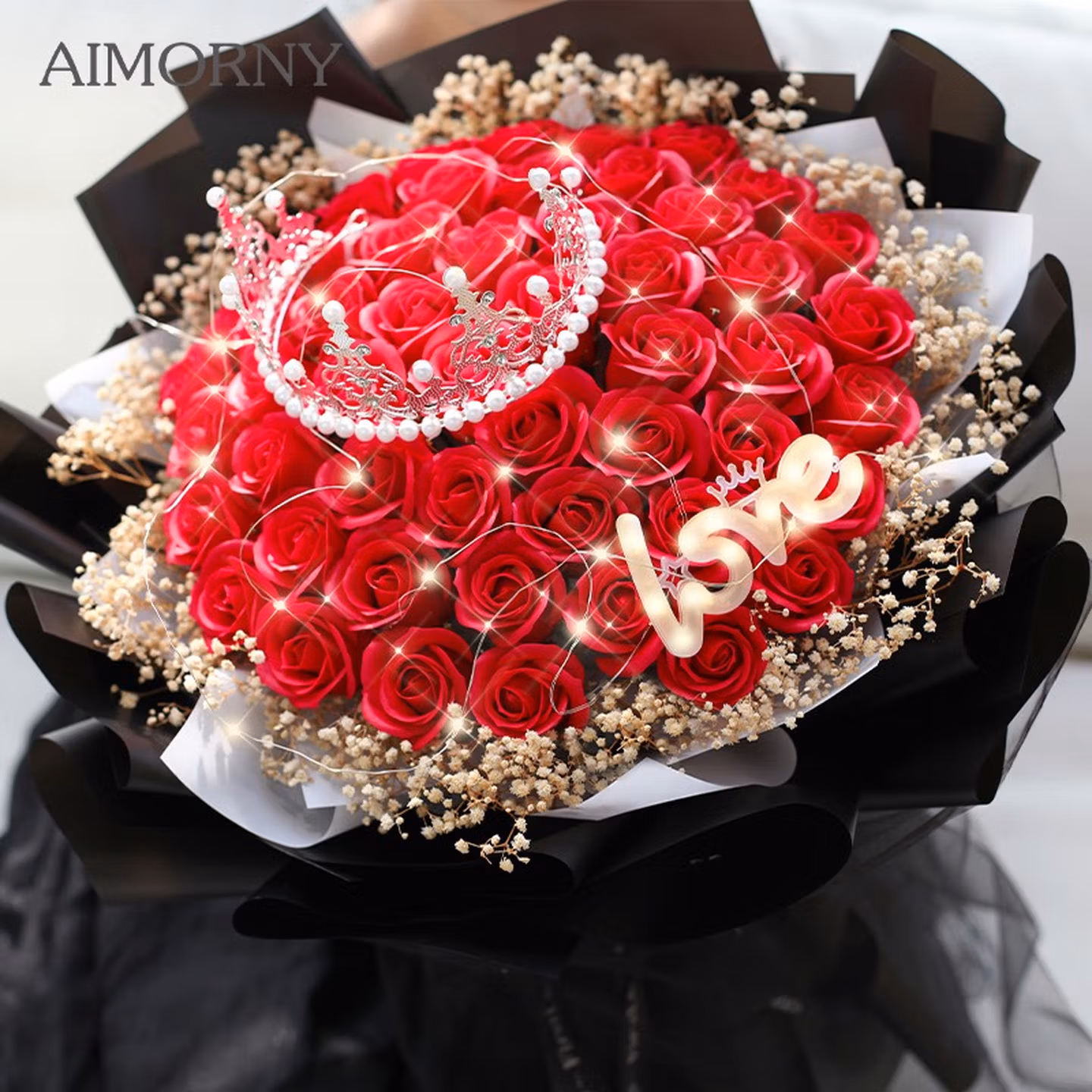 爱梦妮（AIMORNY）52朵玫瑰永生香皂花同城配送教师节生日礼物告白非鲜花送女生