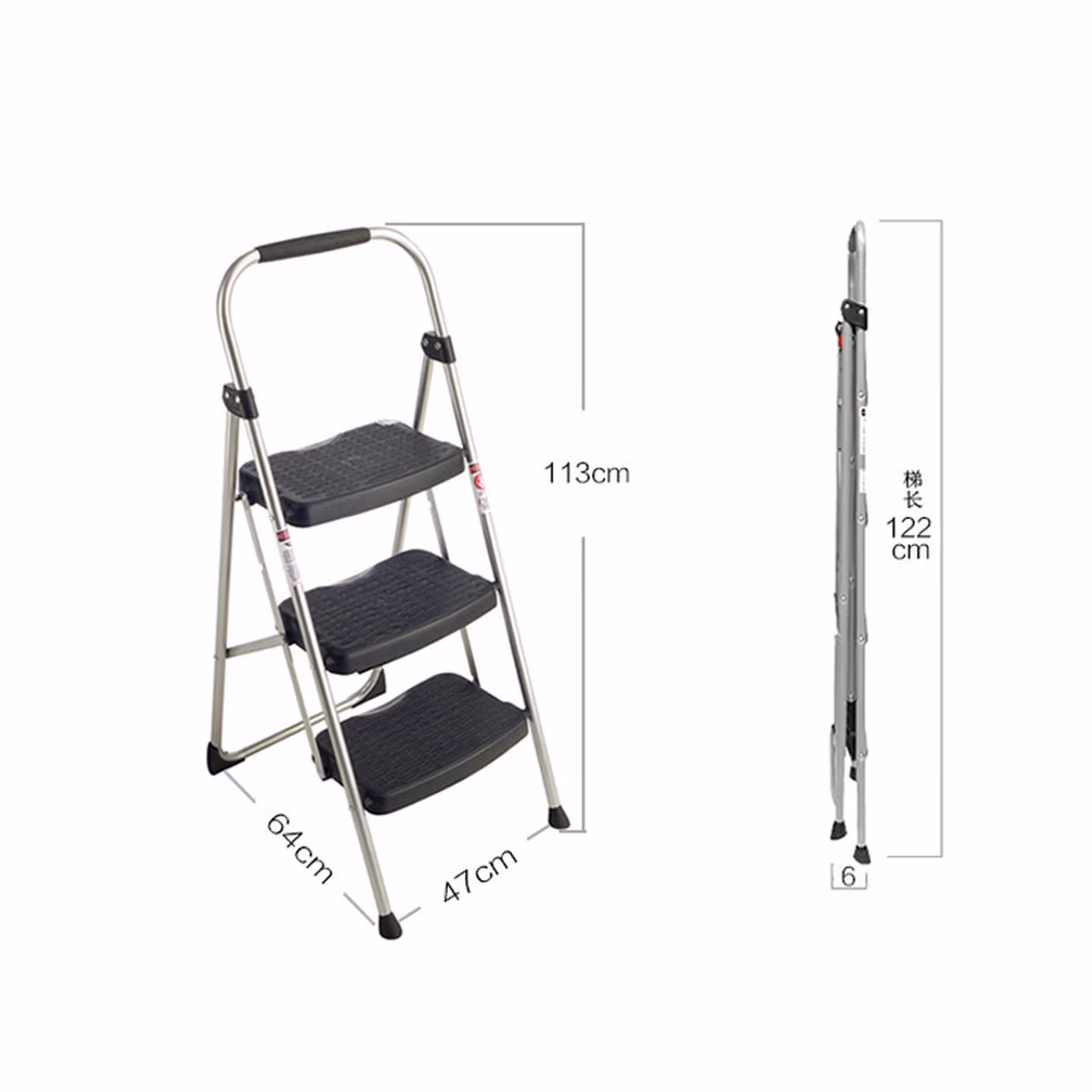 稳耐梯子家用梯折叠人字梯三步梯单侧室内登高梯 223-6CN