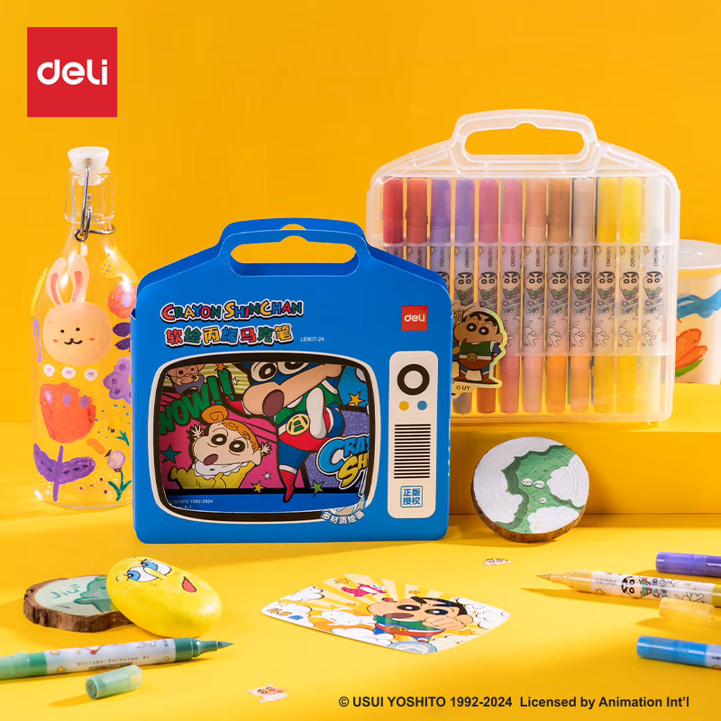 得力(deli)24色蜡笔小新双软头丙烯马克笔水彩笔圆杆学生儿童涂色手绘DIY荧