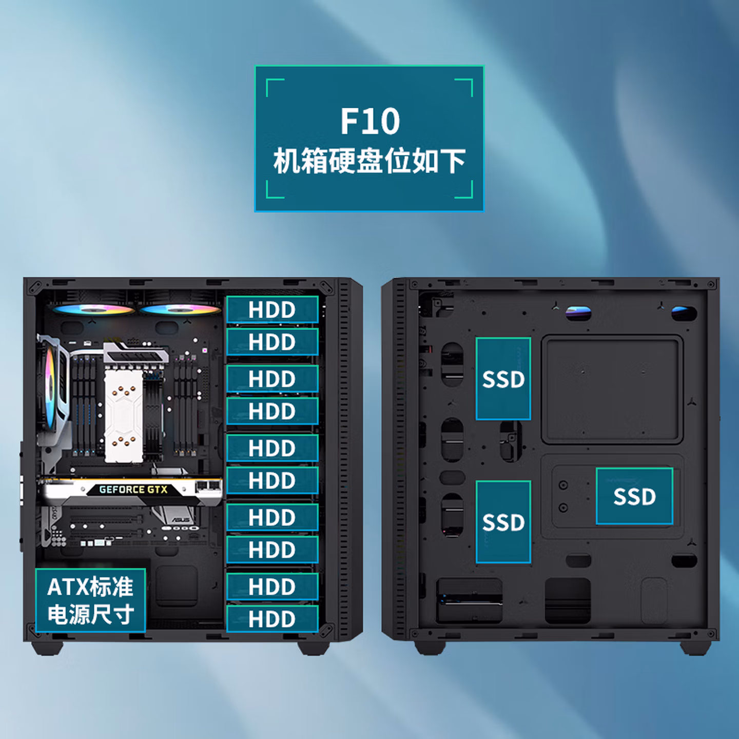半岛铁盒（PADO）F10 黑色 多硬盘位散热台式机电脑主机箱（13x硬盘位NA
