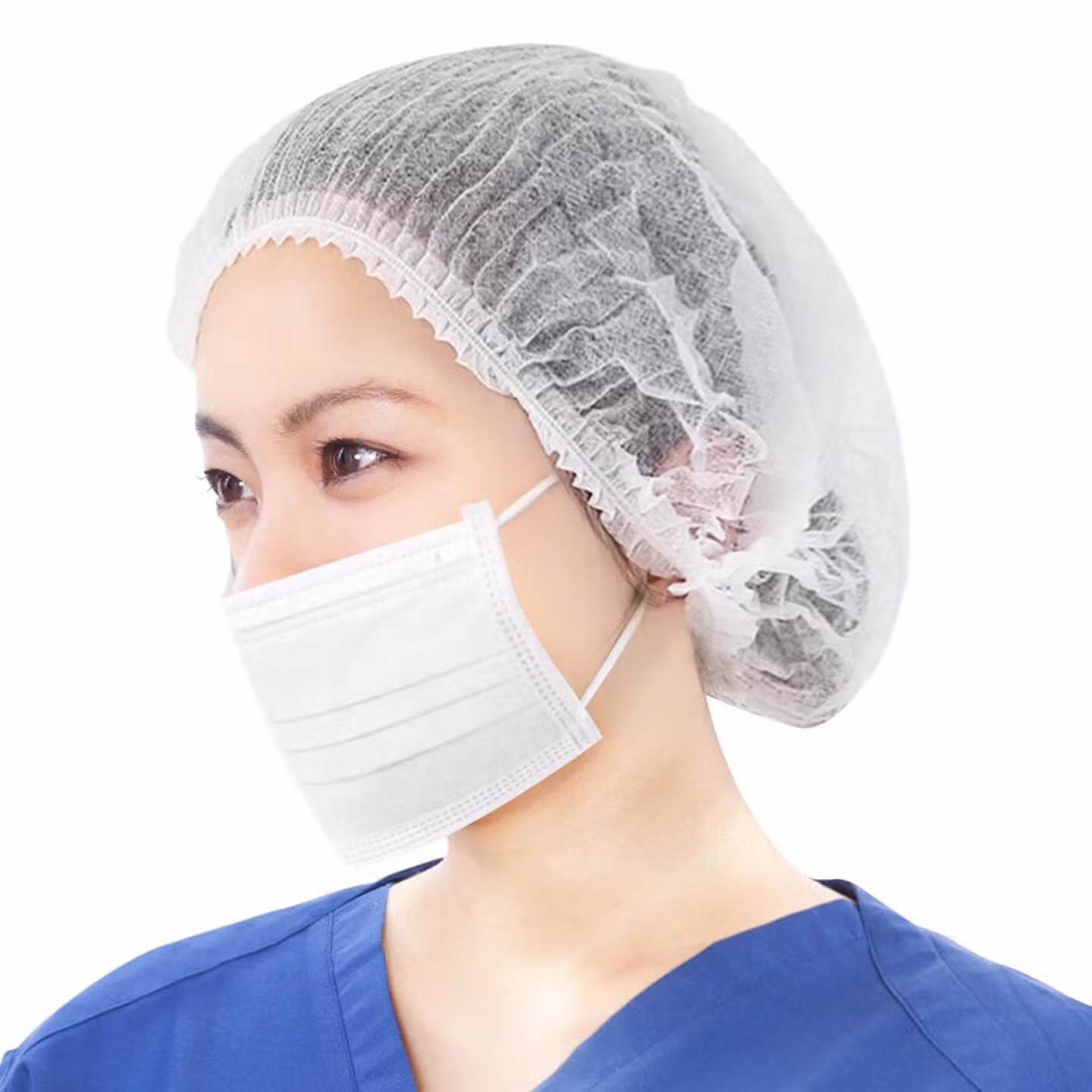 舜选一次性头套帽子防尘无尘帽SHW100无纺布厨房厨师网帽发套条形隔离帽白色10