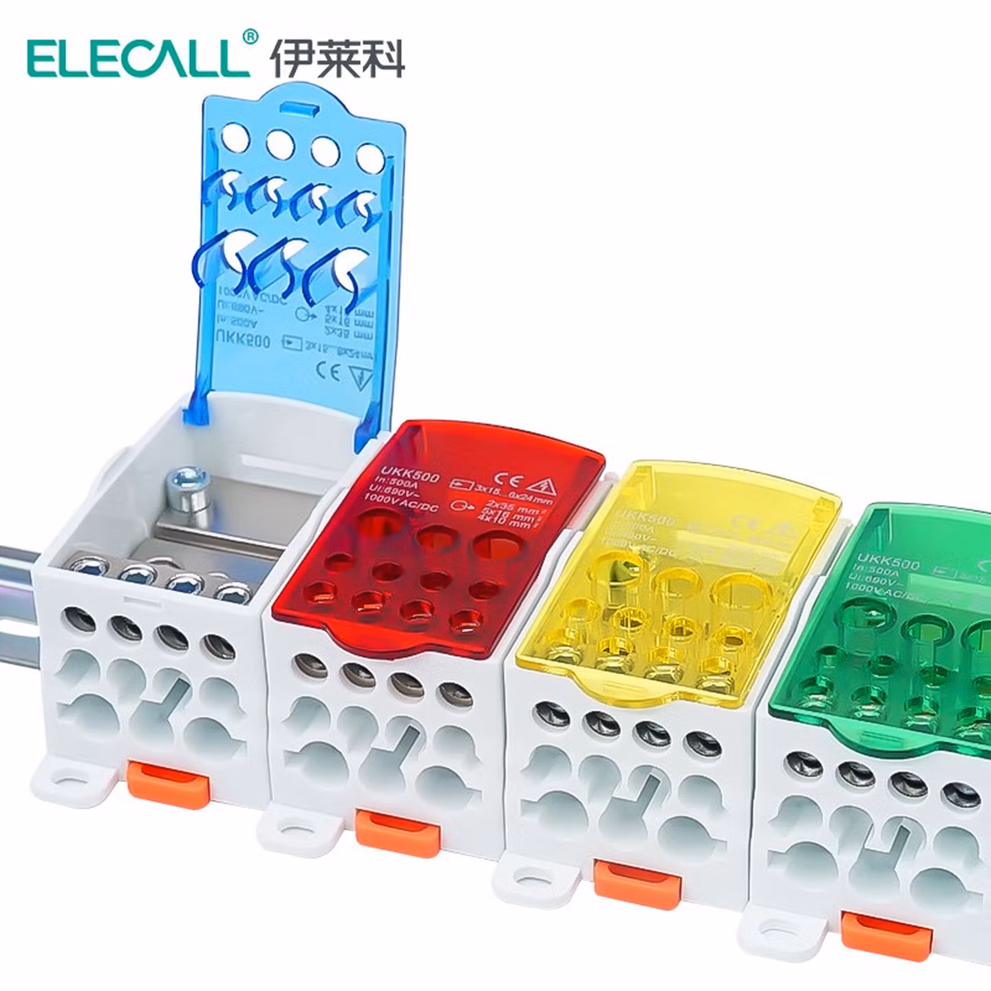 伊莱科UKK系列单级导轨分线盒电线连接器大电流家用80A一进多出接线端子 UKK