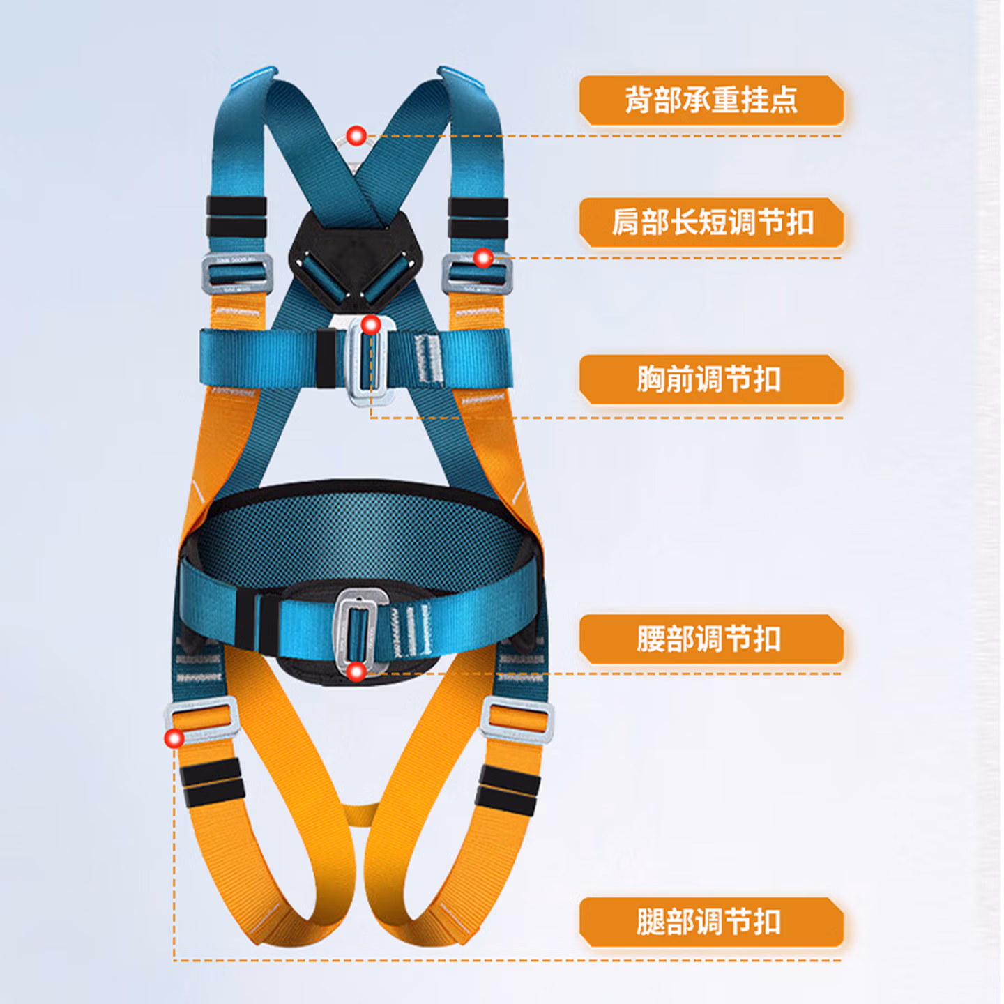 乐优佰易 五点式安全带国标安全绳高空作业 单大钩缓冲包2米