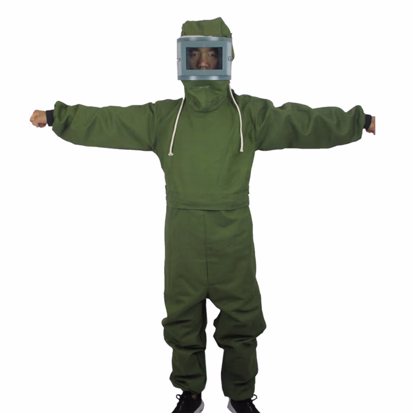 喷砂衣打砂服帆布油漆服分连体打沙喷沙冲砂防护服打磨大头帽 平玻璃绿连体喷砂服 X