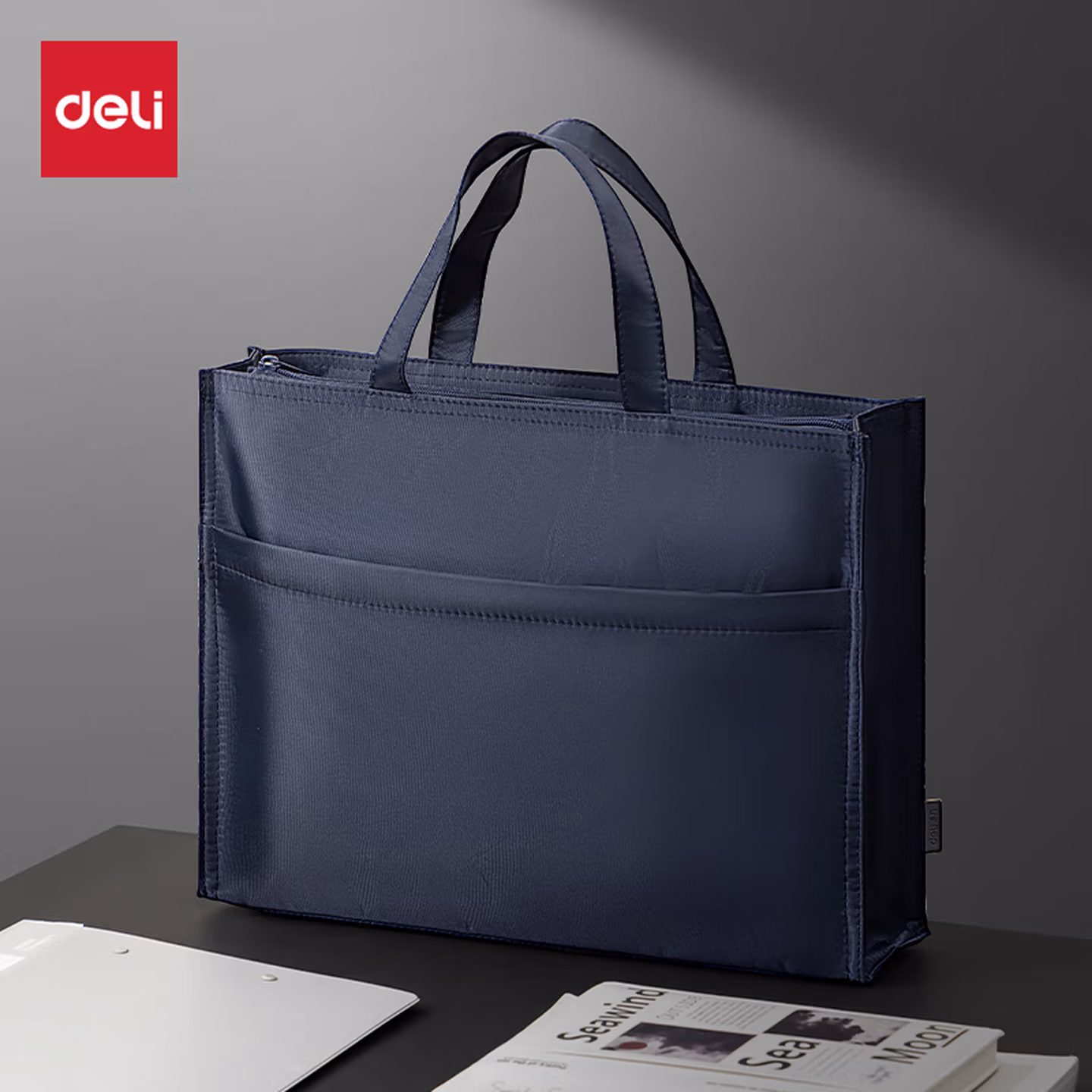 得力(deli)办公手提袋会议包事务包/文件包 加厚大容量商务拉链袋公文包 缎面