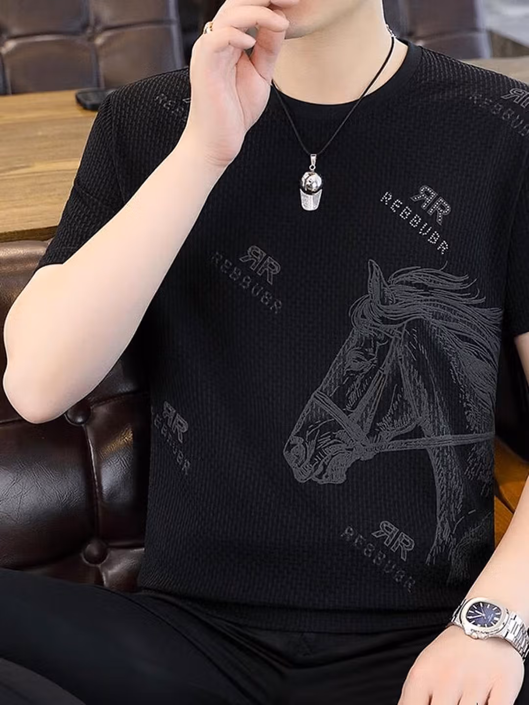 High-end Short-sleeved T-shirt Men's Thin 2026 New Round Neck Loose Large Size Trendy Ice Silk Half-sleeved Tiger Head Top_viptrois.com