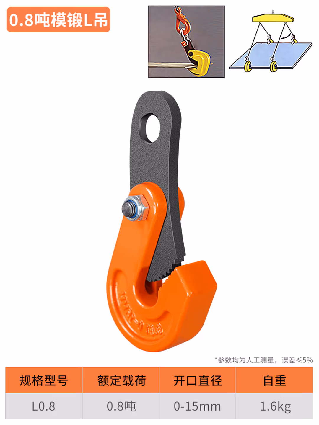 钢板吊钳合金钢模锻单板起重钳子横吊竖吊L型1吨5T夹索具平吊钩 模锻L吊08T