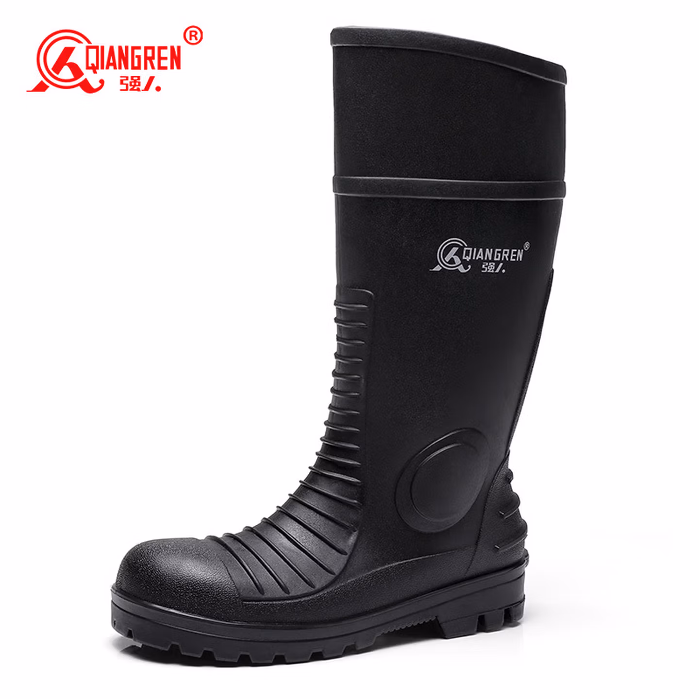强人3515防砸防刺穿工地劳保雨鞋男士雨靴成人高筒水鞋胶鞋加大码 黑色 39