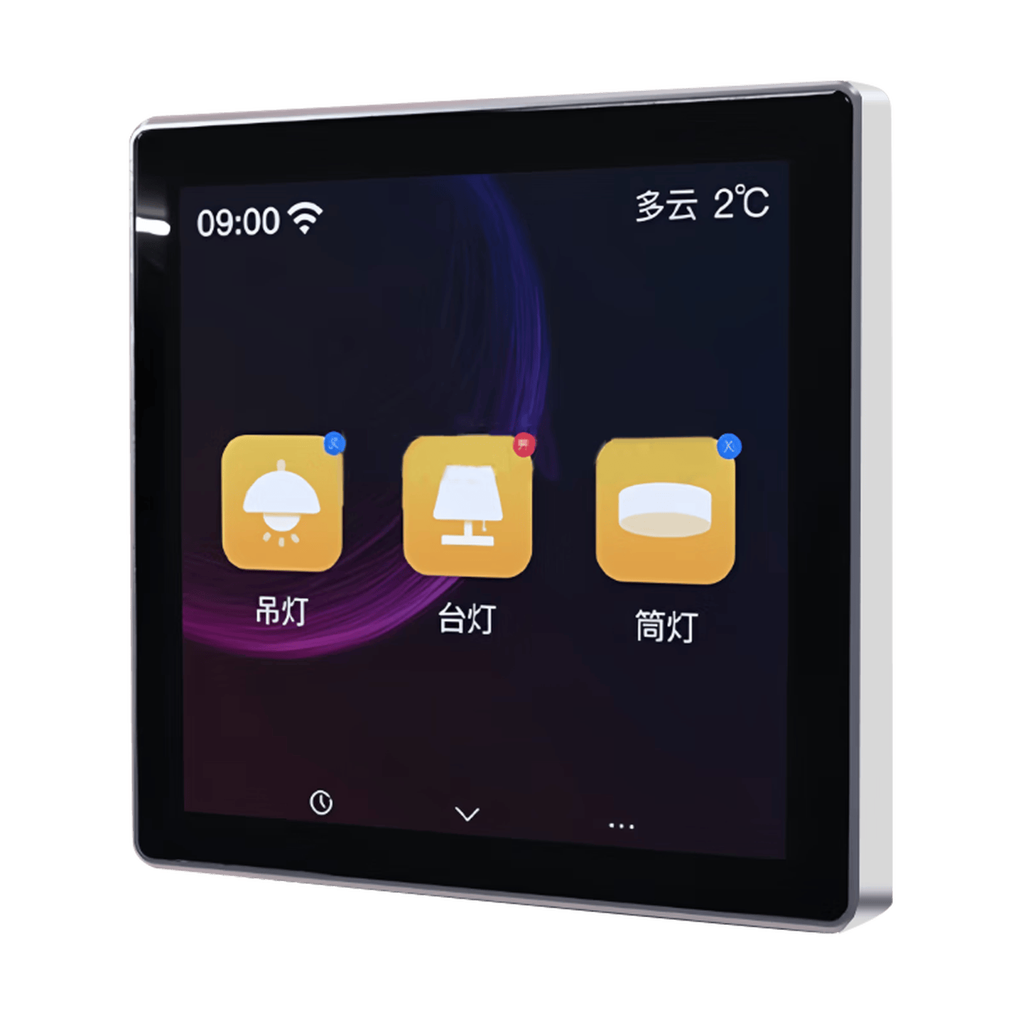 艾联智能WIFI语音雷达感应全面屏开关控制面板电子时钟单零火四开 T4-初冠三开零火版