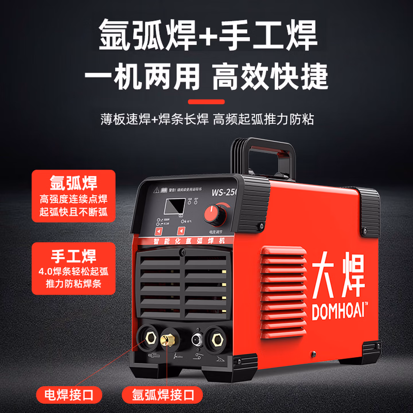大焊氩弧焊机WS-250单电压220v氩弧焊电焊两用逆变直流家用不锈钢焊机 【W