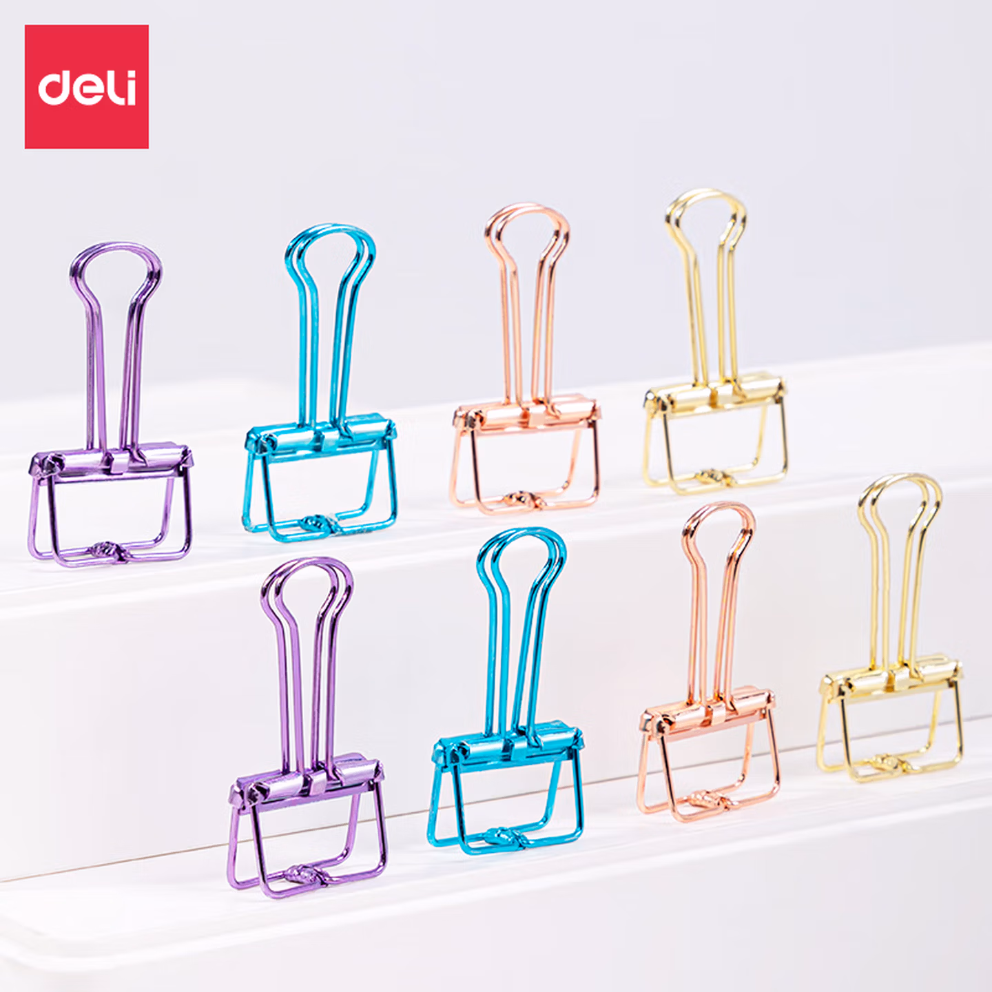 得力(deli)8只4色19mm镂空长尾夹省力票夹 5#金属燕尾夹票据文件夹子 