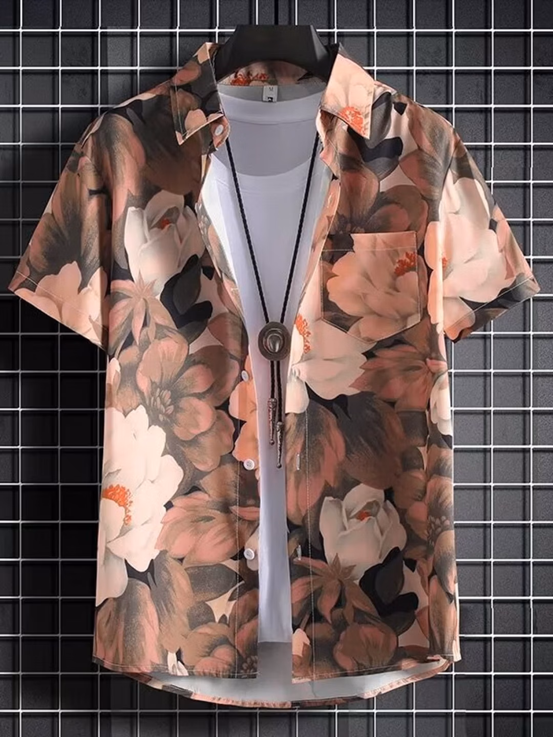 Flower Shirt Men's Short-sleeved 2025 Summer New Trendy Handsome Shirt Men's Casual Loose Half-sleeved Top And Jacket C112 White 3XL_viptrois.com