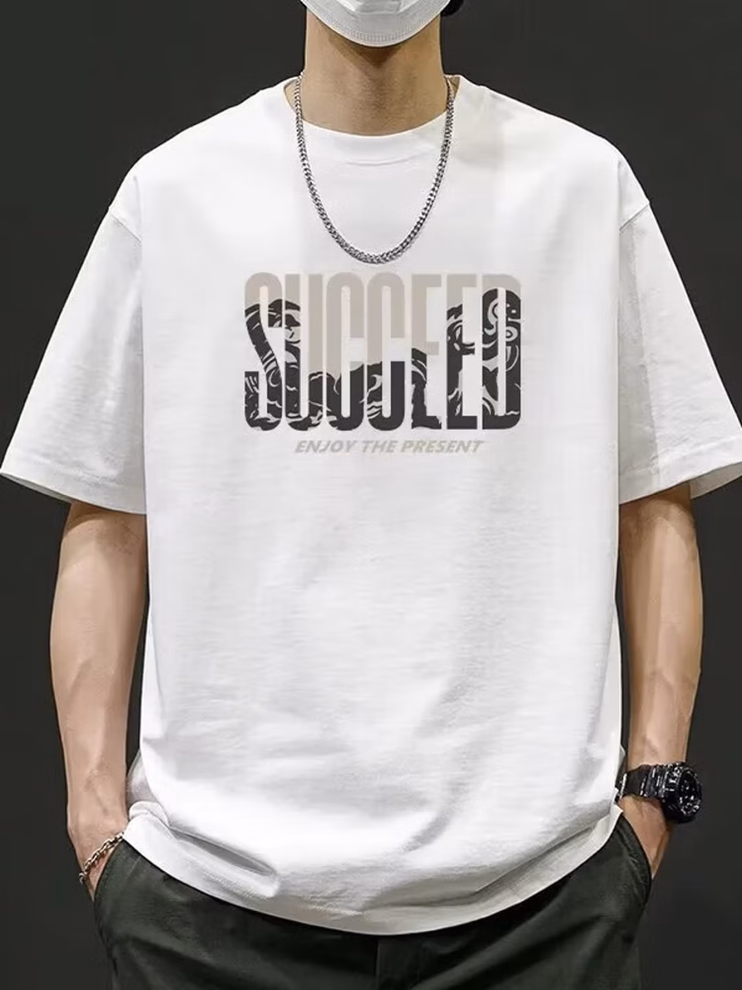 Herr t-shirt i bomull med korta ärmar lös passform sommar casual_voghion.com