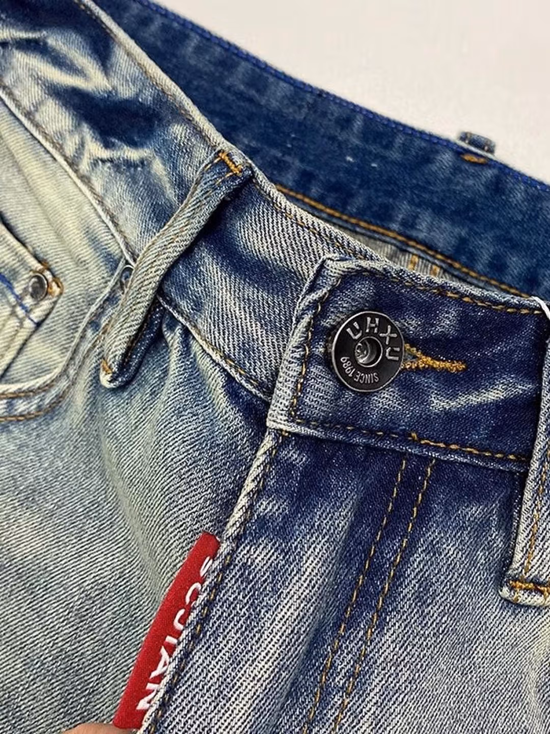 Ink-splashing Denim Shorts Men's Summer American Retro Ripped Beggar Five-point Pants Loose Straight Slim Trendy Pants, Blue 28_mkmklike.com