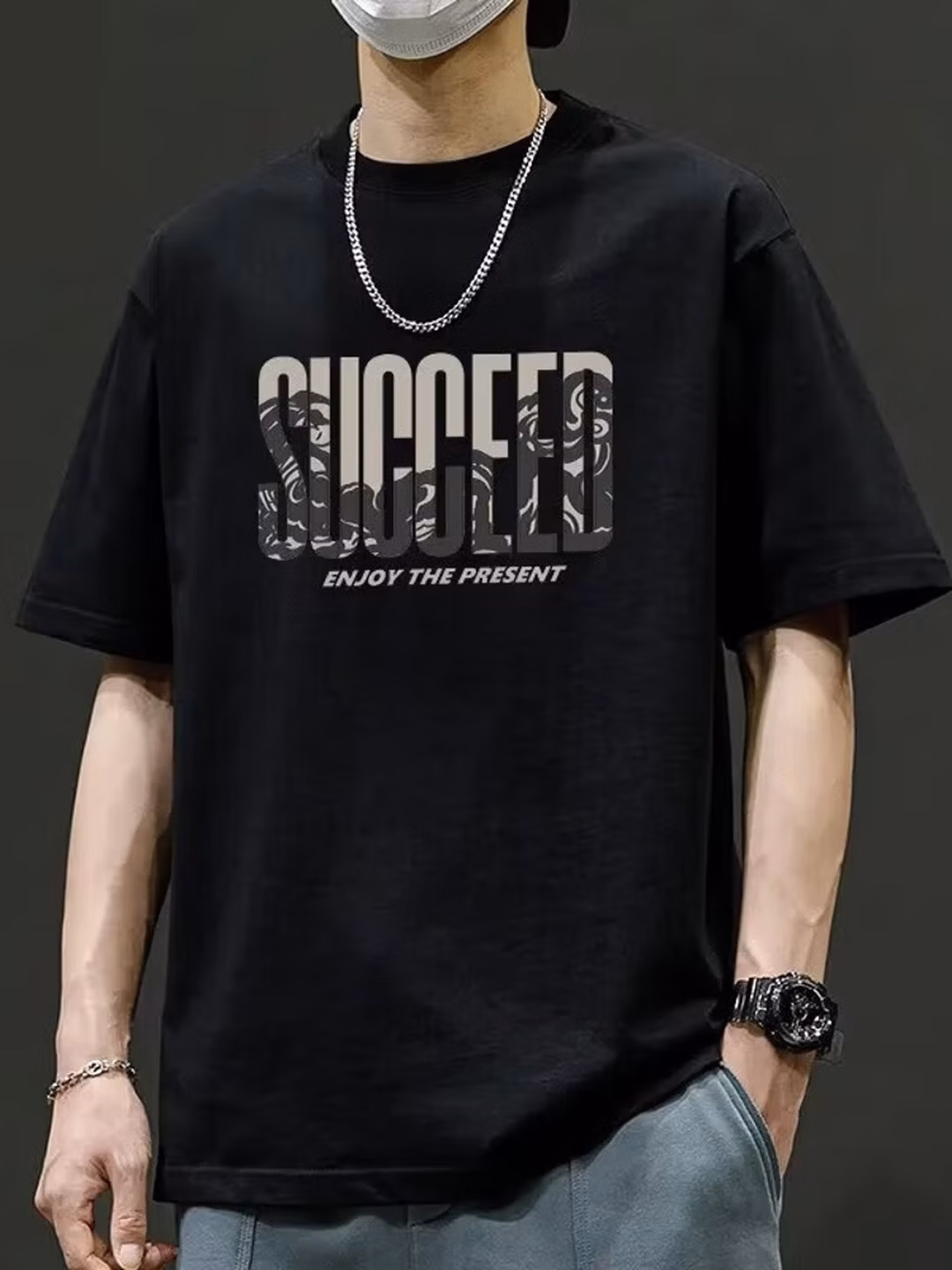 Herr t-shirt i bomull med korta ärmar lös passform sommar casual_voghion.com