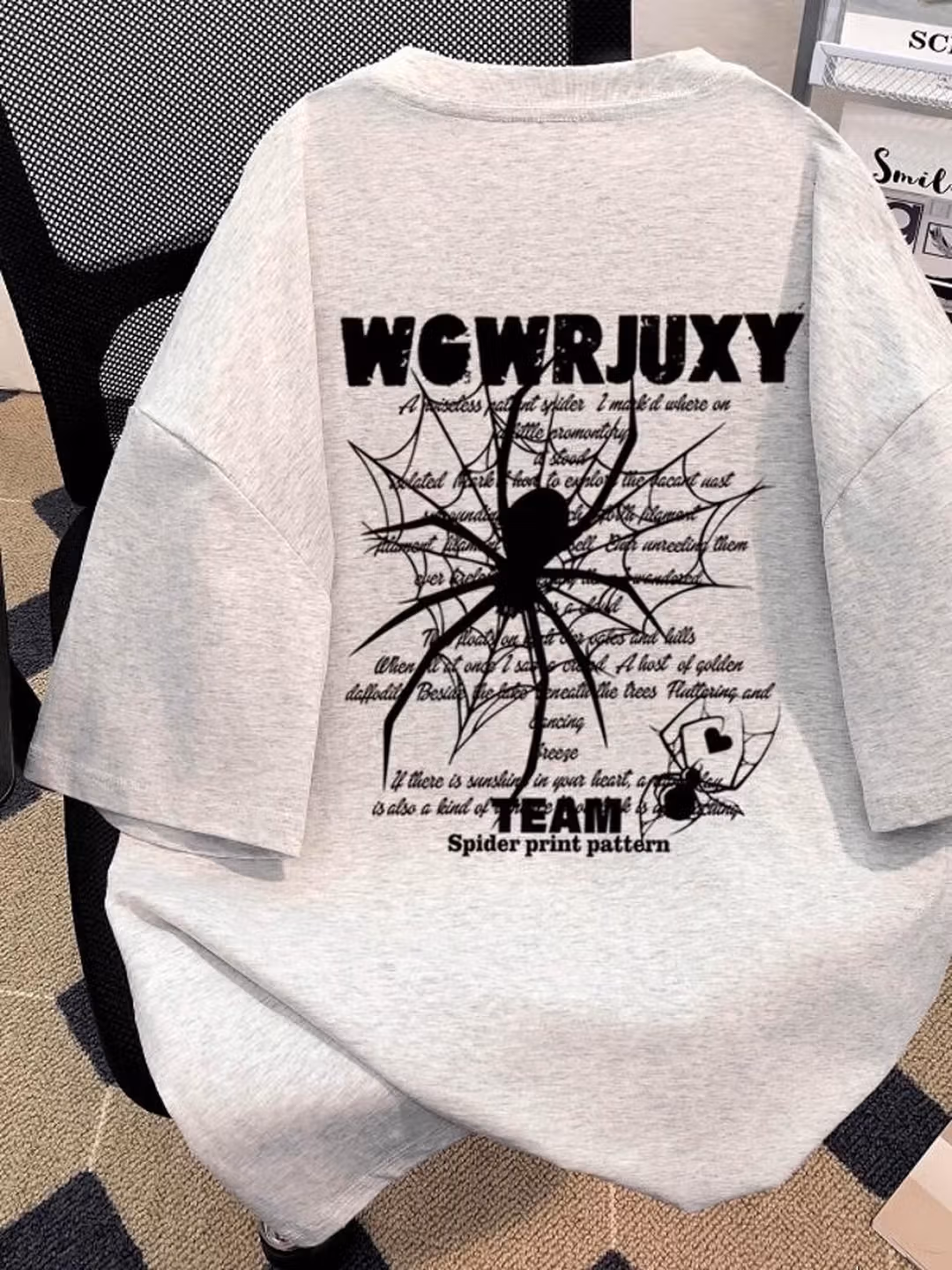 Short-sleeved T-shirt Men's Versatile Trendy Brand Spider-printed Bottoming Shirt American High Street Heavy Cotton Summer Top Half-sleeved, White XL_viptrois.com
