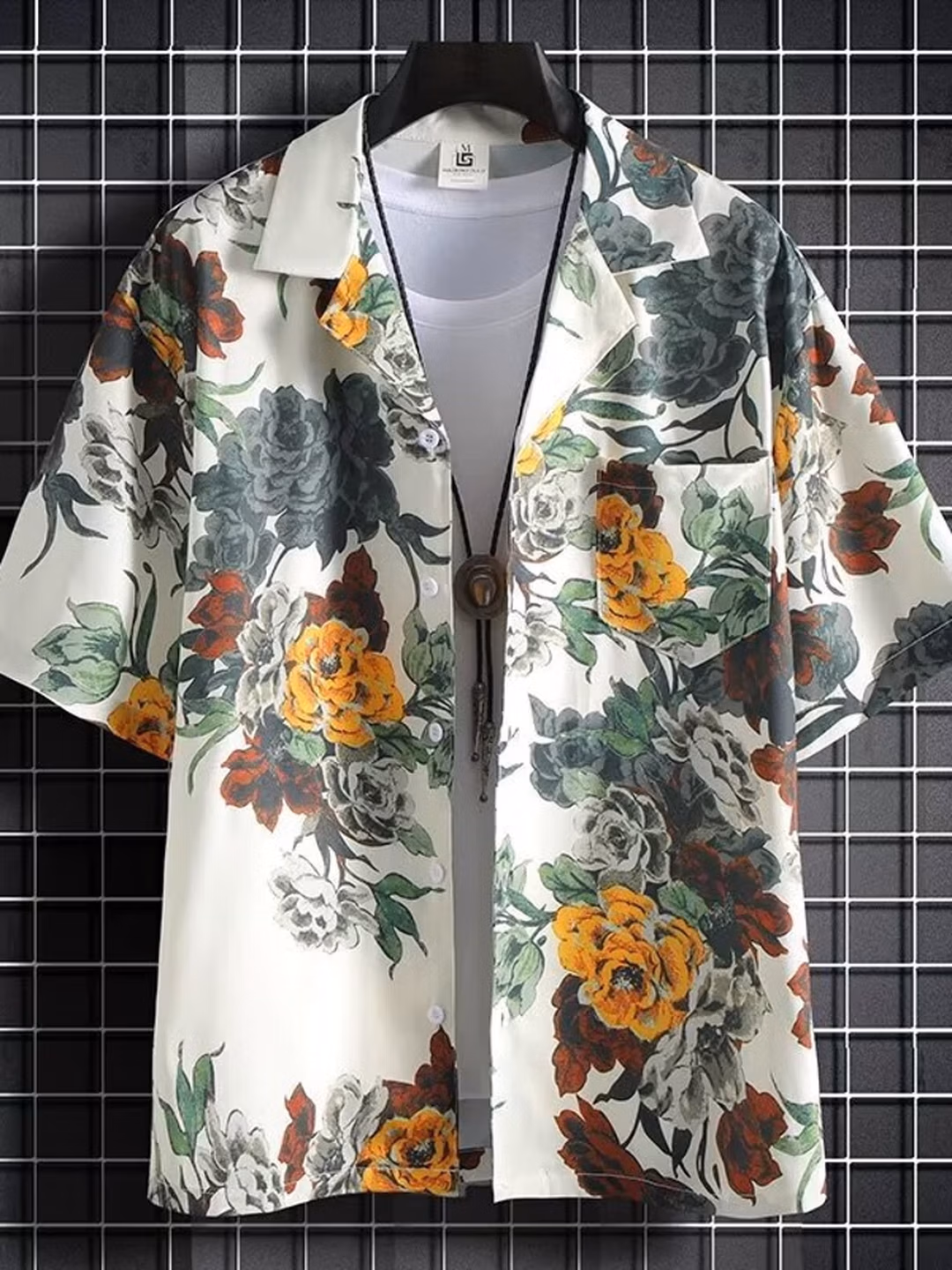 Flower Shirt Men's Short-sleeved 2025 Summer New Trendy Handsome Shirt Men's Casual Loose Half-sleeved Top And Jacket C112 White 3XL_viptrois.com