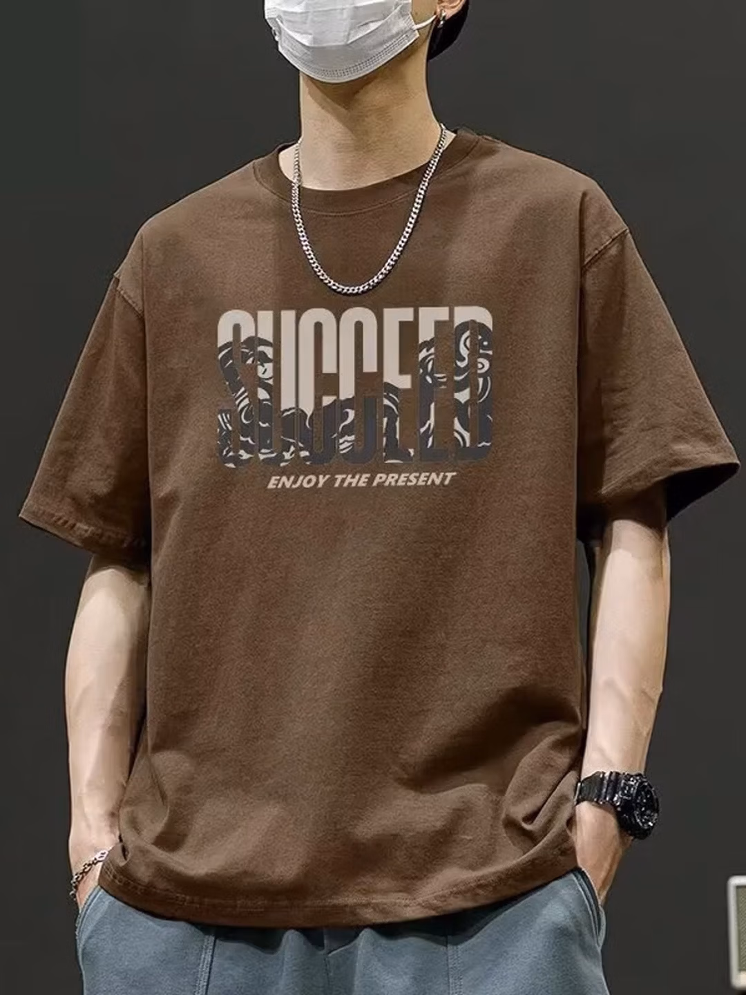Herr t-shirt i bomull med korta ärmar lös passform sommar casual_voghion.com