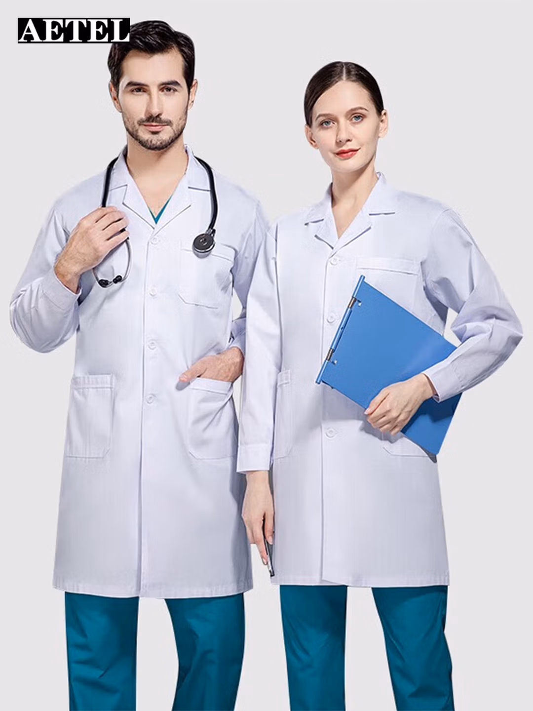 AETEL高品质白大褂长袖男女化学生实验室医院牙医诊所医生工作服印绣