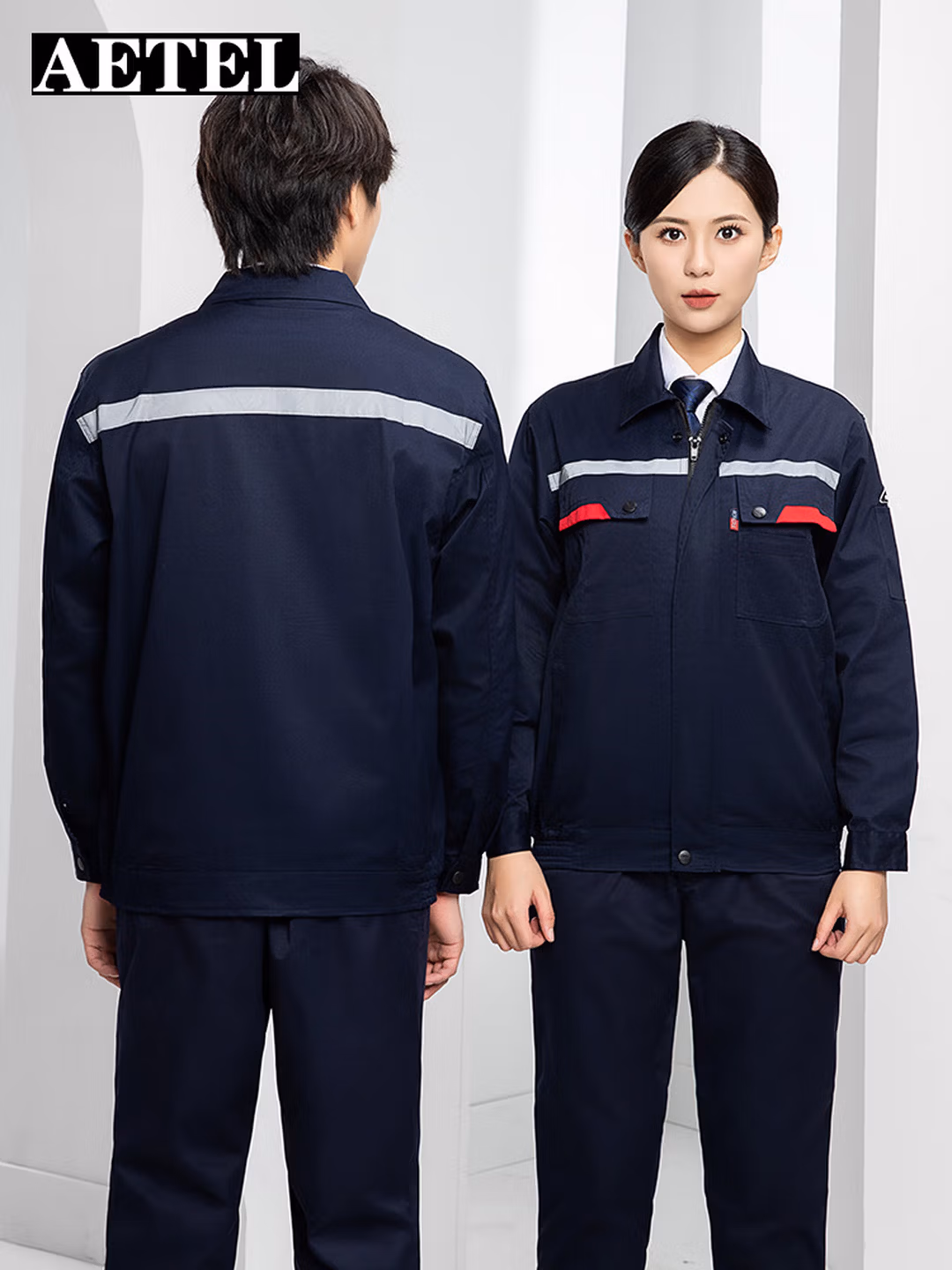 AETEL防静电工作服套装男春秋长袖劳保服电焊汽修工装定制 藏蓝160