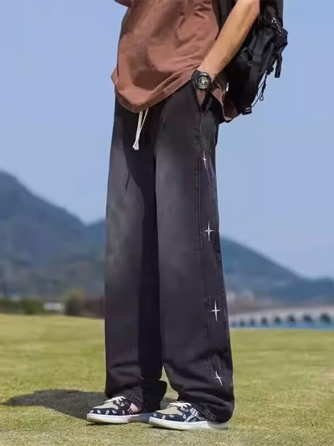 American Retro Star Jeans Men's 2026 Spring New Loose Straight Wide-leg Pants Ruffian Handsome Casual Pants, Blue S_mkmklike.com