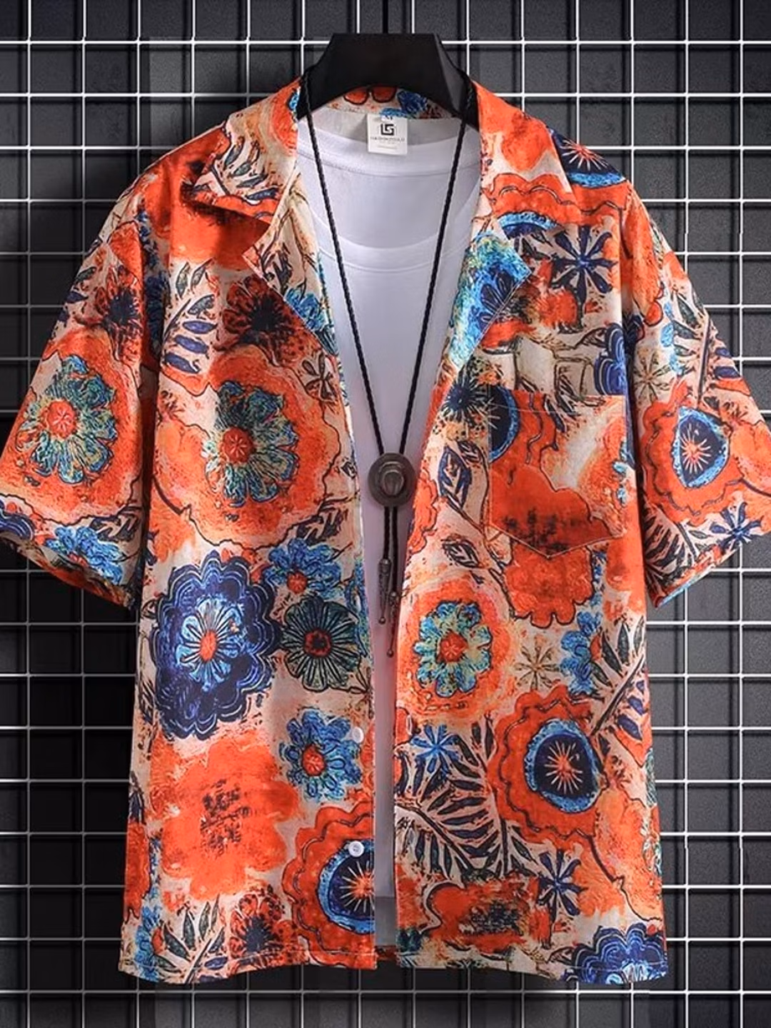Flower Shirt Men's Short-sleeved 2025 Summer New Trendy Handsome Shirt Men's Casual Loose Half-sleeved Top And Jacket C112 White 3XL_viptrois.com