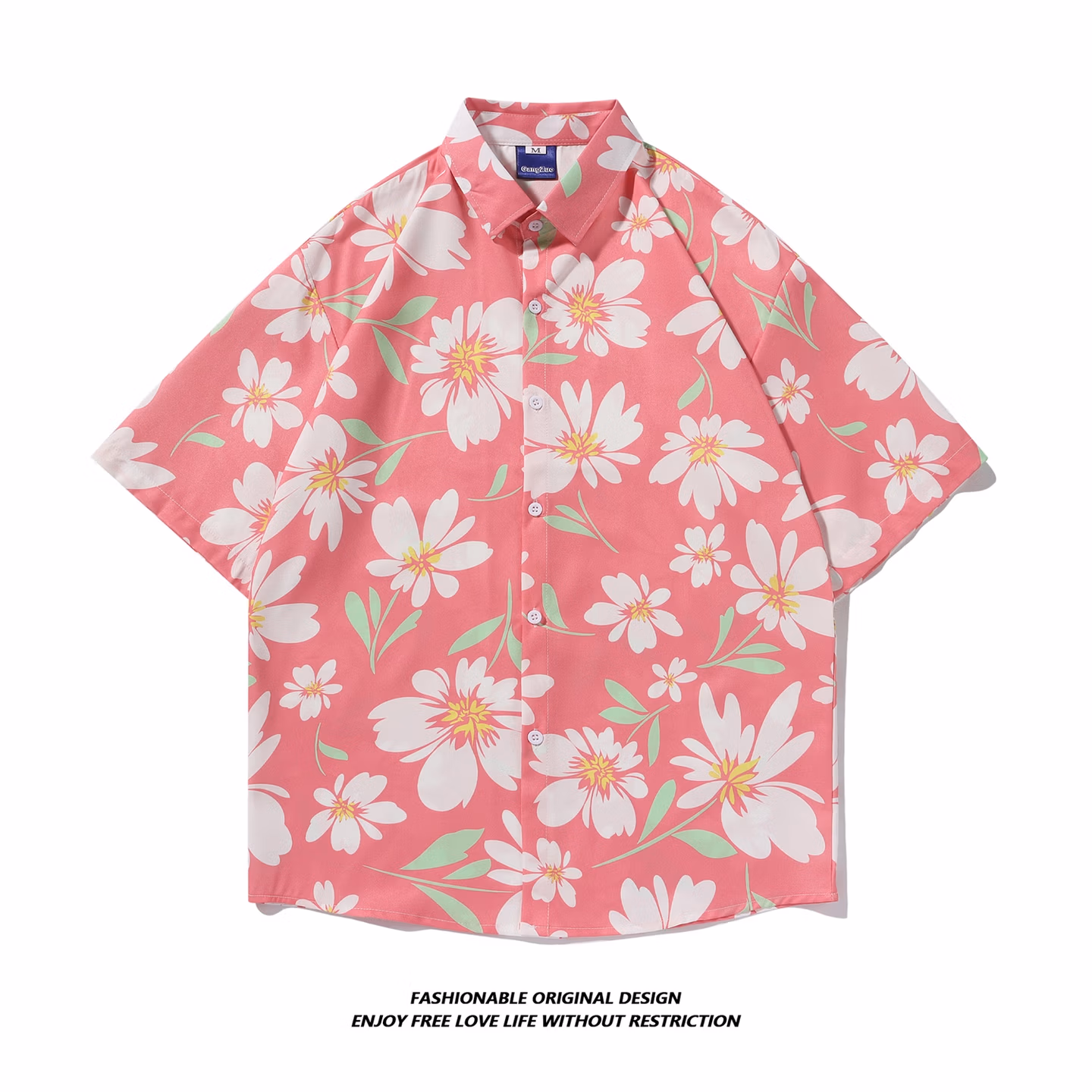 High-end Beach Short-sleeved Shirt For Men And Women, Loose And Thin In Summer, Hawaiian Beach Floral Five [KZD] 5122 Red M_viptrois.com