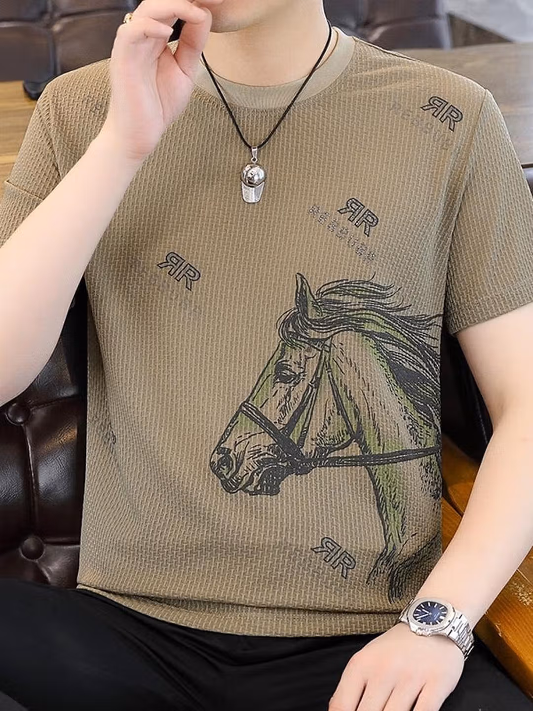High-end Short-sleeved T-shirt Men's Thin 2026 New Round Neck Loose Large Size Trendy Ice Silk Half-sleeved Tiger Head Top_viptrois.com