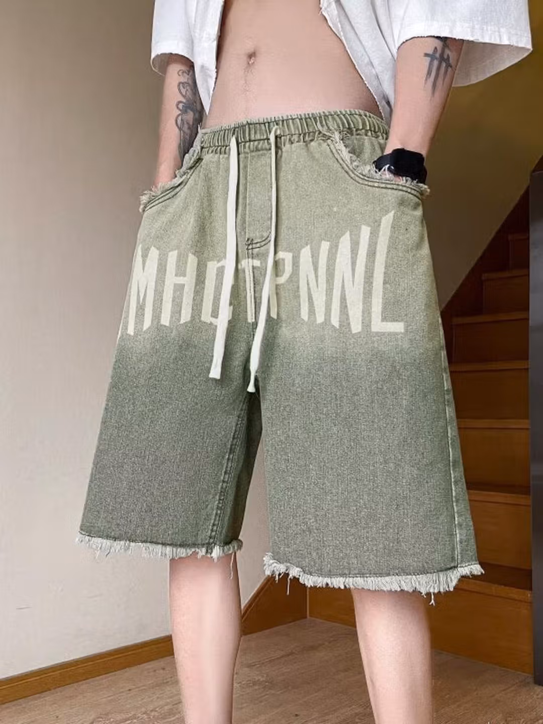 Rough Edge Gradual Change Denim Shorts Men's Summer Loose Straight Wide Leg Five-point Pants American Retro Ruffian Handsome Pants, Brown 2XL_mkmklike.com