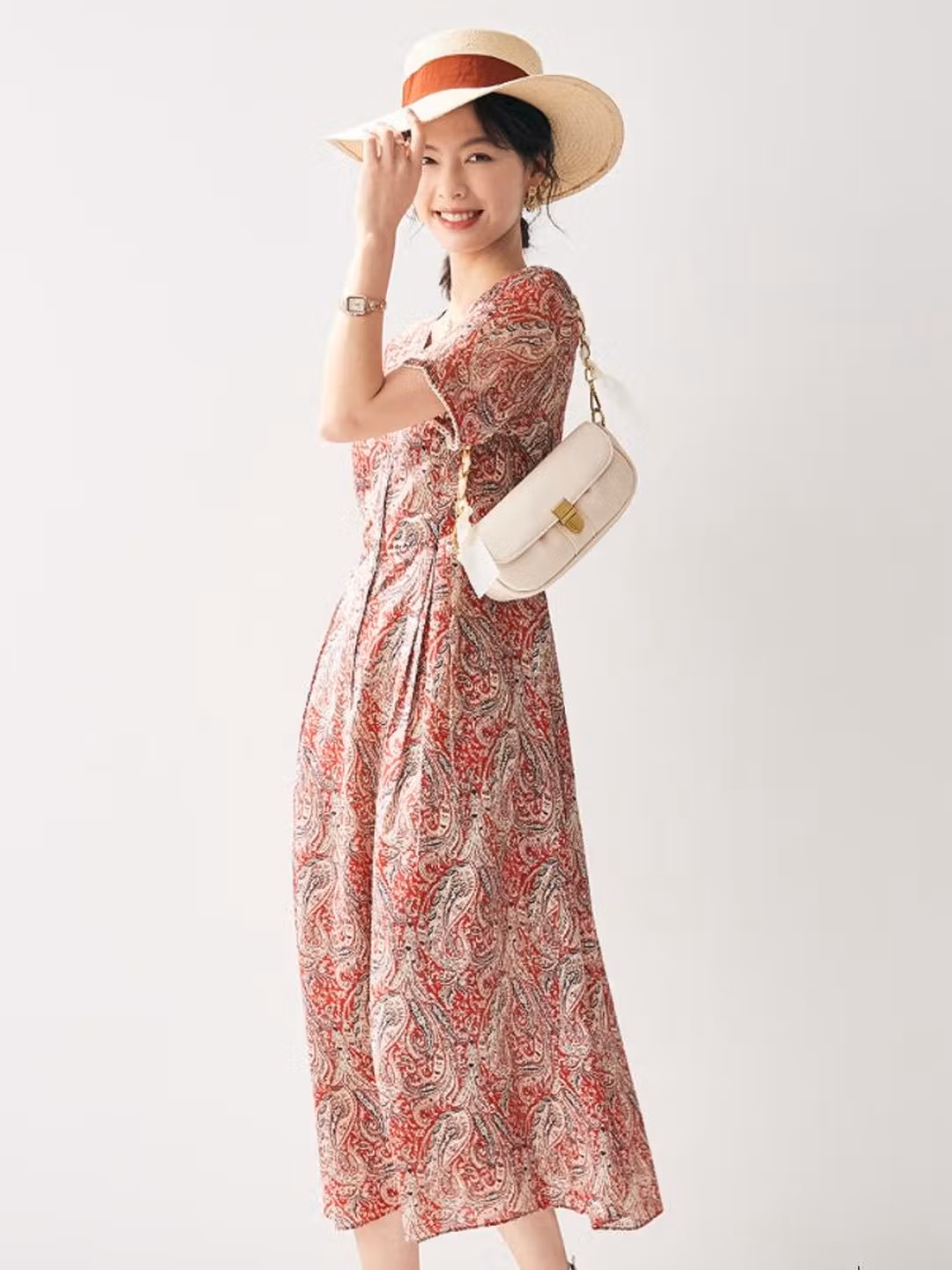 PALUOPO 帕罗 100%桑蚕丝  复古法式茶歇气质连衣裙 京东优惠券折后￥239