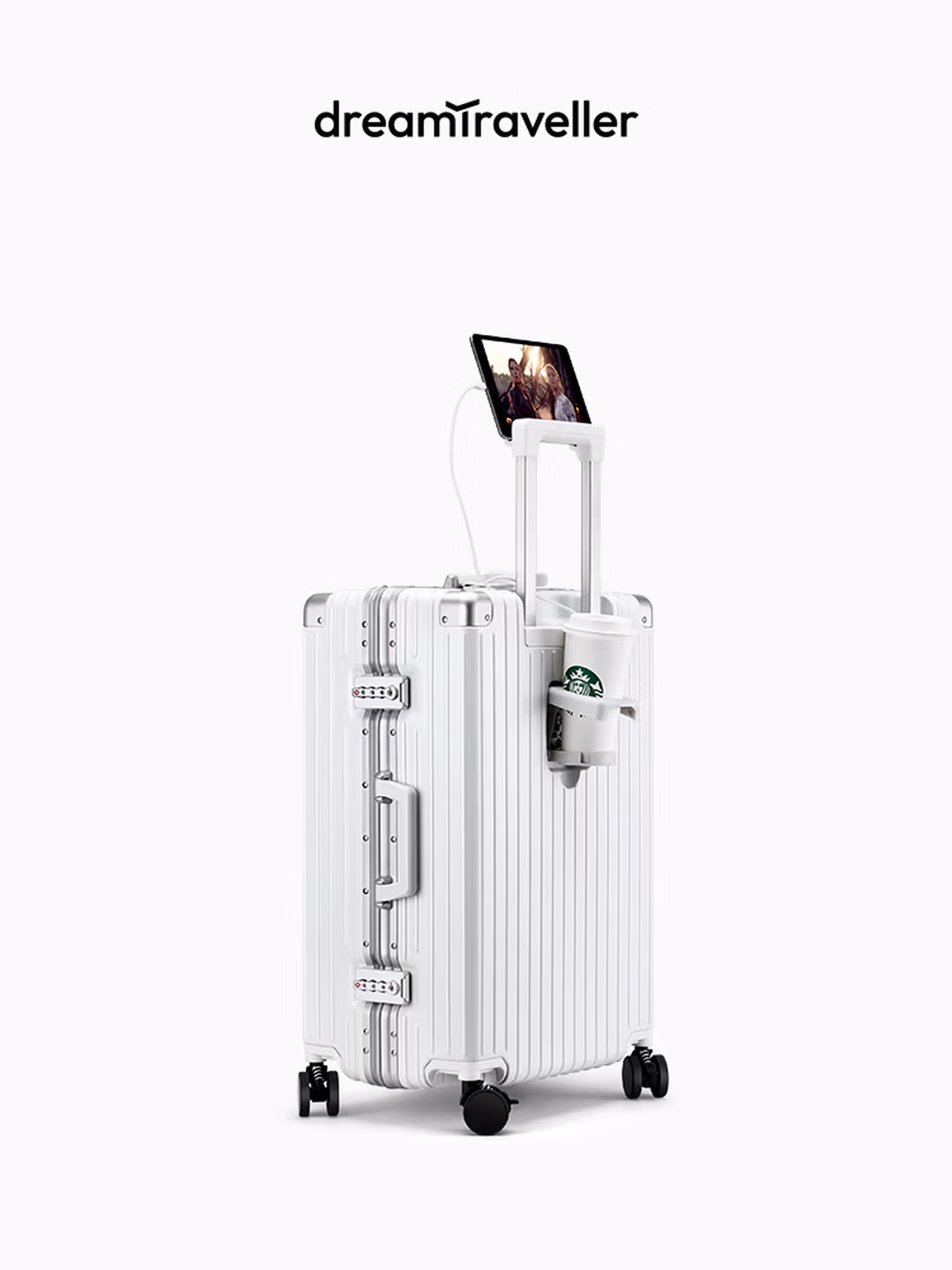 梦旅者多功能行李箱铝框拉杆箱皮箱万向轮旅行箱男女 28英寸哑光白色