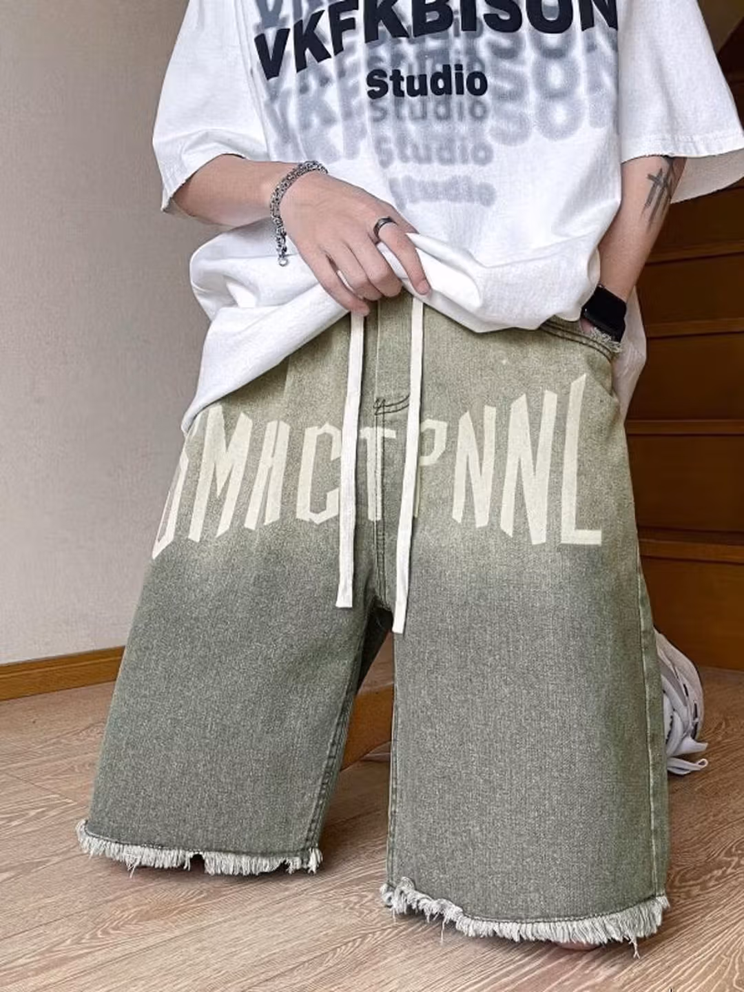 Rough Edge Gradual Change Denim Shorts Men's Summer Loose Straight Wide Leg Five-point Pants American Retro Ruffian Handsome Pants, Brown 2XL_mkmklike.com