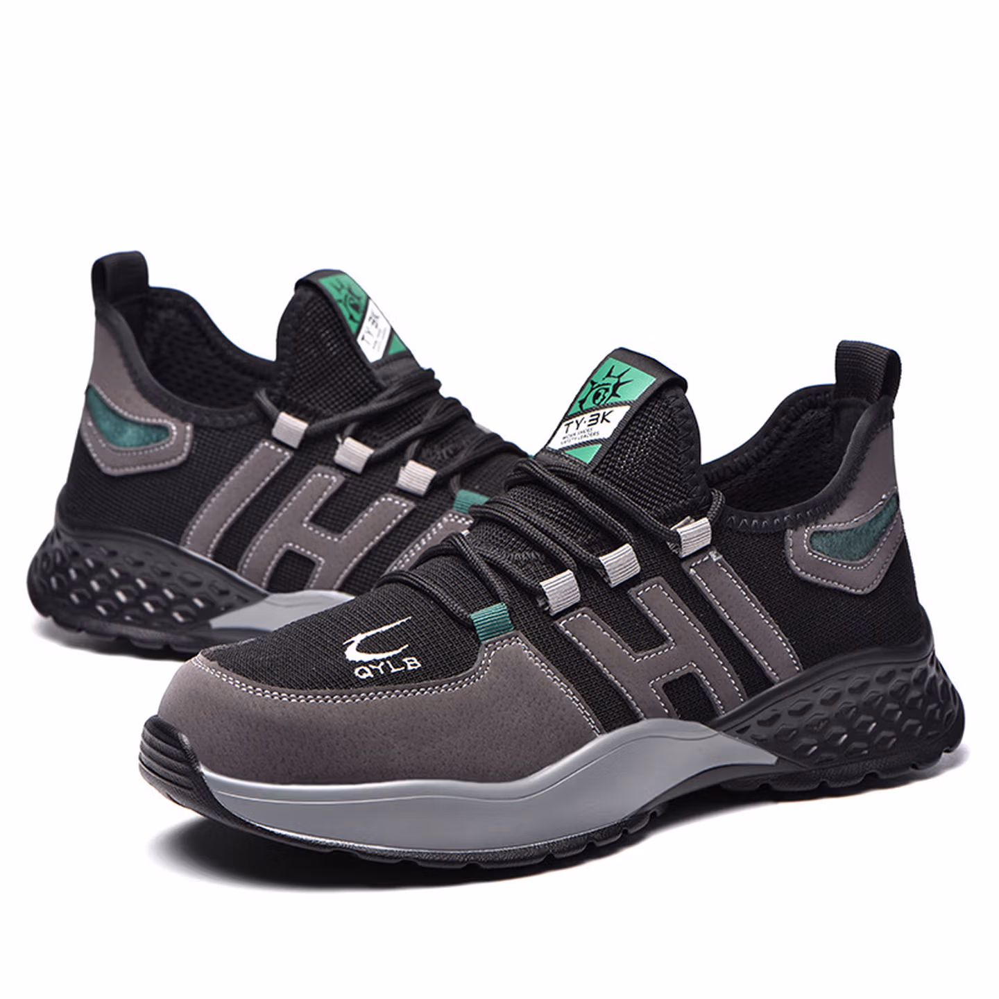 麒燕（QYLB）2101飞织+超纤绝缘6KV钢包头防砸防刺穿安全鞋 橡胶鞋底 黑