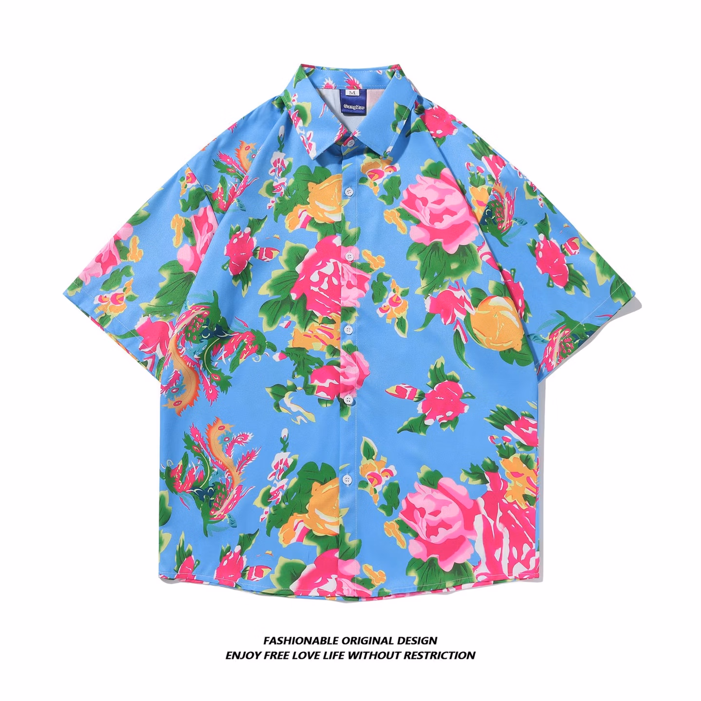 High-end Beach Short-sleeved Shirt For Men And Women, Loose And Thin In Summer, Hawaiian Beach Floral Five [KZD] 5122 Red M_viptrois.com