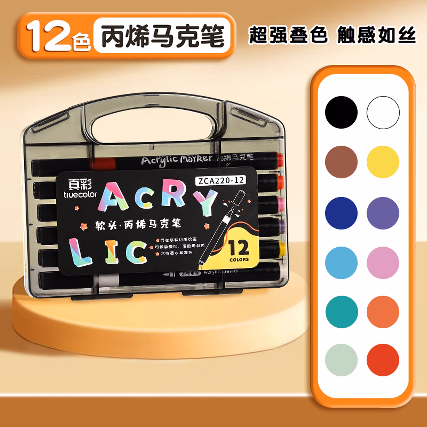 真彩（TRUECOLOR）12色软头丙烯马克笔画笔ZCA220