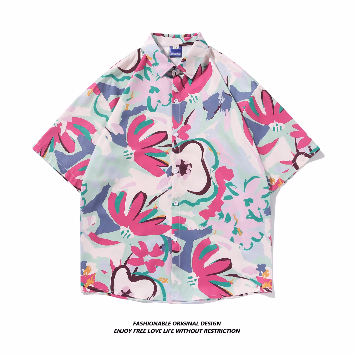 High-end Beach Short-sleeved Shirt For Men And Women, Loose And Thin In Summer, Hawaiian Beach Floral Five [KZD] 5122 Red M_viptrois.com