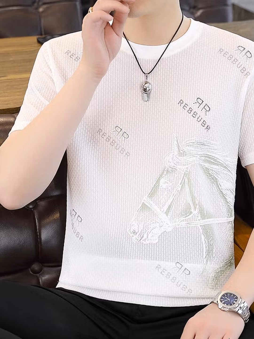 High-end Short-sleeved T-shirt Men's Thin 2026 New Round Neck Loose Large Size Trendy Ice Silk Half-sleeved Tiger Head Top_viptrois.com